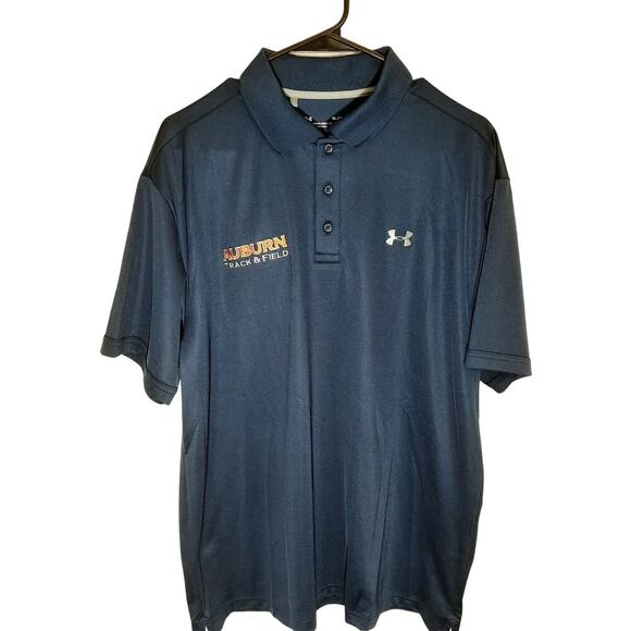Under Armour XL Polo Mens Navy Auburn Track Field Shirt HeatGear Loose Fit - Picture 1 of 5